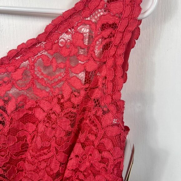 One-Shoulder Coral Lace & Mesh Dress | Bridesmaid or Cocktail Dress |Size 10 NWT - Picture 6 of 9